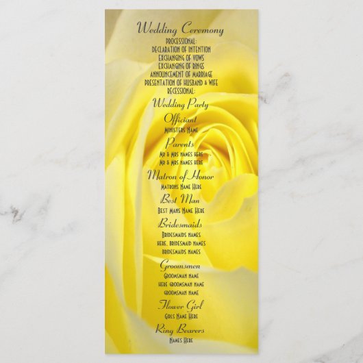 Programme de mariage de l'église rose jaune clair (Dos)