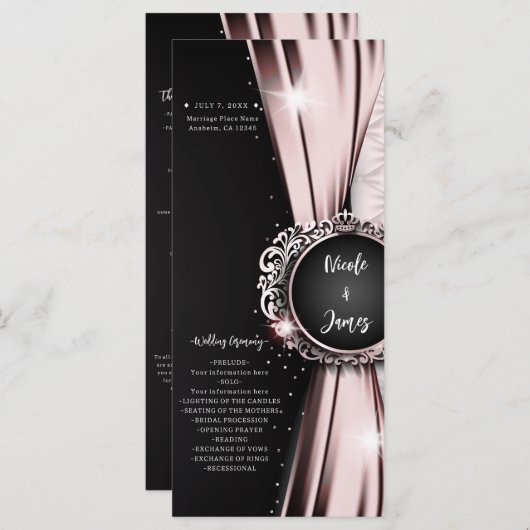 Programme de mariage de luxe rose et noir (Devant / Derrière)