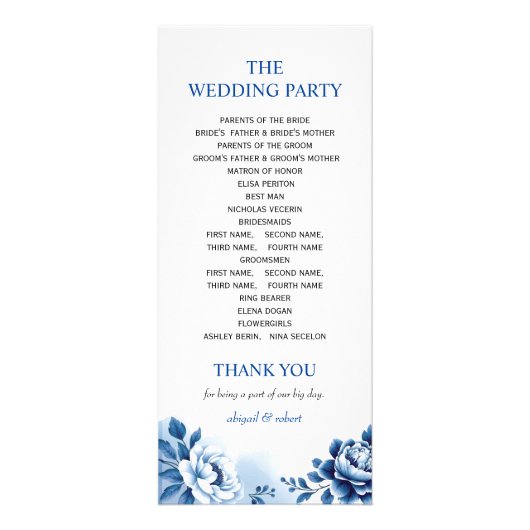 Programme de mariage de mariée à fleurs bleues (Dos)