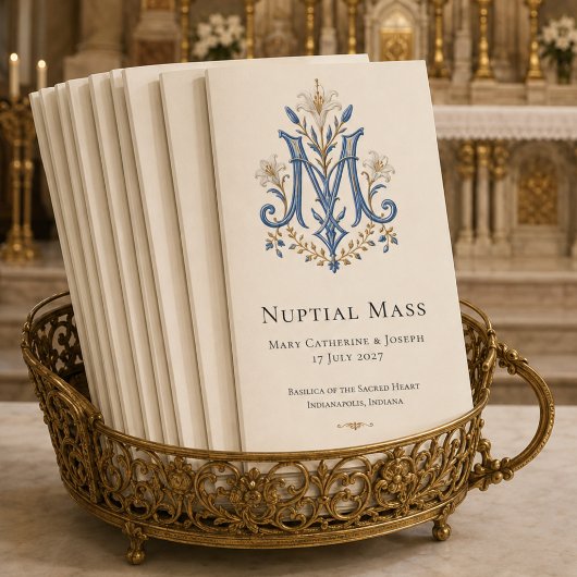 Programme de mariage de Messe nuptiale au monogram