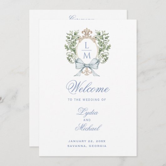 Programme de mariage de monogramme de la crête de (Devant / Derrière)