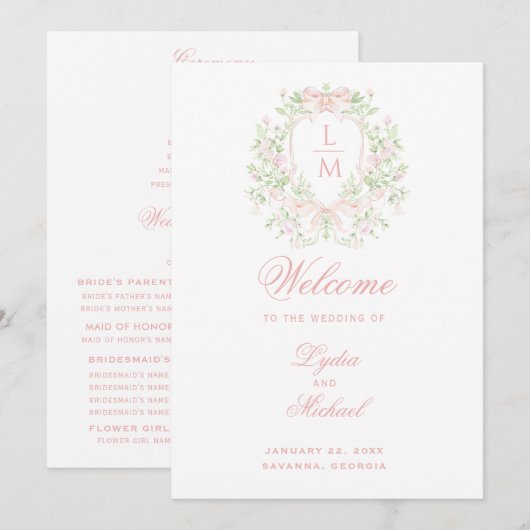 Programme de mariage de monogrammes de crêtes douc (Devant / Derrière)