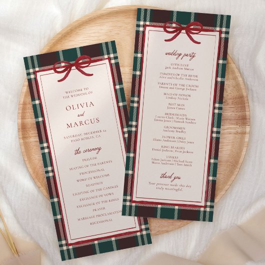 Programme de mariage de Noël à carreaux | Tartan d