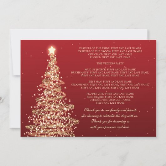 Programme de mariage de Noël Or rouge (Dos)