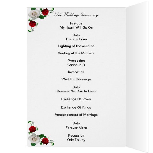 Programme De Mariage De Noël Rose Rouge Et Blanc (Intérieur (Gauche))