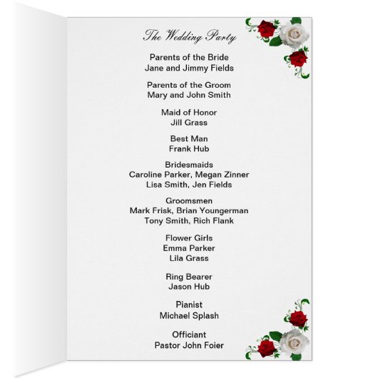Programme De Mariage De Noël Rose Rouge Et Blanc (Intérieur (Droit))