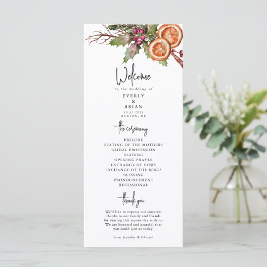 Programme de mariage de Noël rustique (Debout devant)