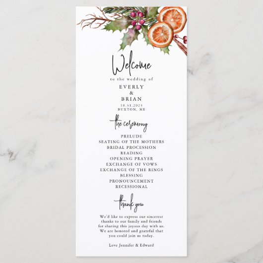 Programme de mariage de Noël rustique (Devant)