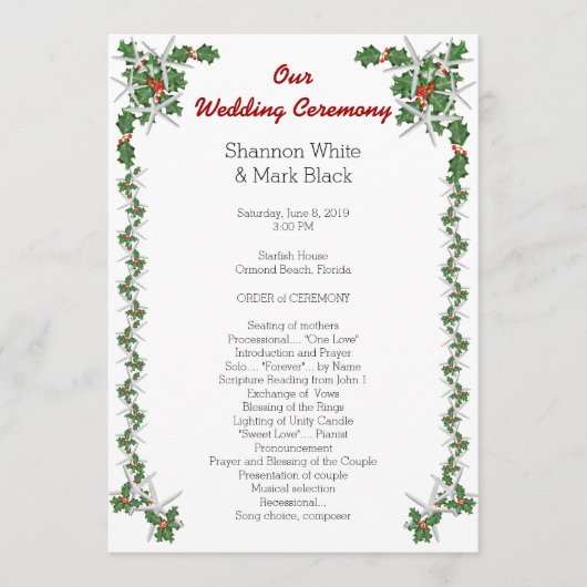 Programme de mariage de Noël tropical Starfish Hol (Devant)