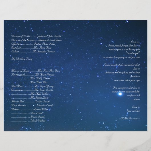 Programme de mariage de nuit étoilé (Dos)