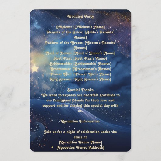 Programme de mariage de nuit étoilé (Dos)