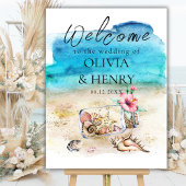 Programme de mariage de plage à l'aquarelle bleue