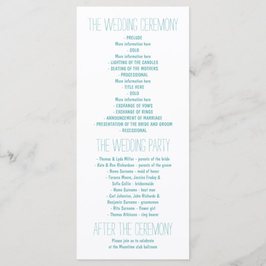 programme de mariage de plage nautique (Dos)