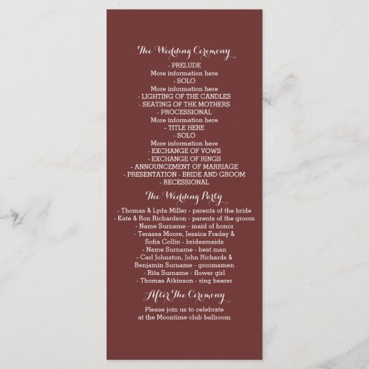 programme de mariage de plage rose (Dos)