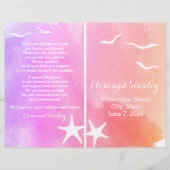 Programme de mariage de plage rose et violet (Devant)