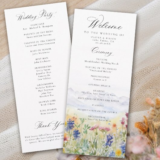 Programme de mariage de prairie de fleurs sauvages