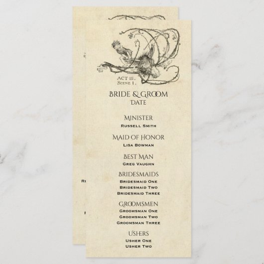 Programme de mariage de rêve de la nuit d'été (Devant / Derrière)