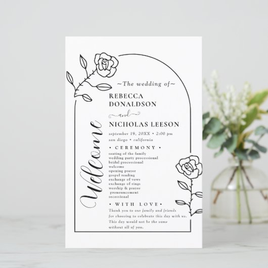 Programme de mariage de script de texte minimal (Debout devant)