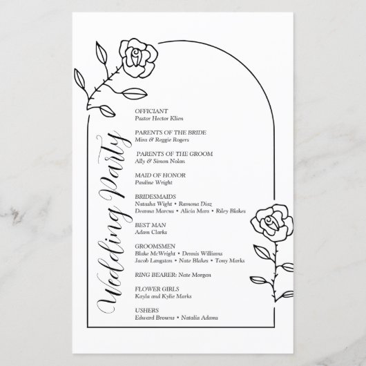 Programme de mariage de script de texte minimal (Dos)