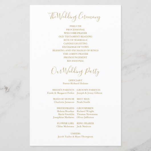 Programme de mariage de script Gold Signature (Dos)