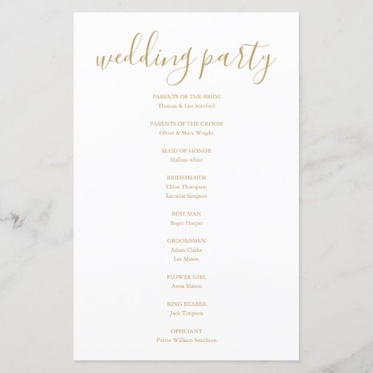 Programme de mariage de script signature or simple (Dos)