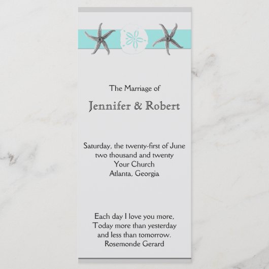 Programme de mariage de Starfish Aqua et Grey Band (Devant)