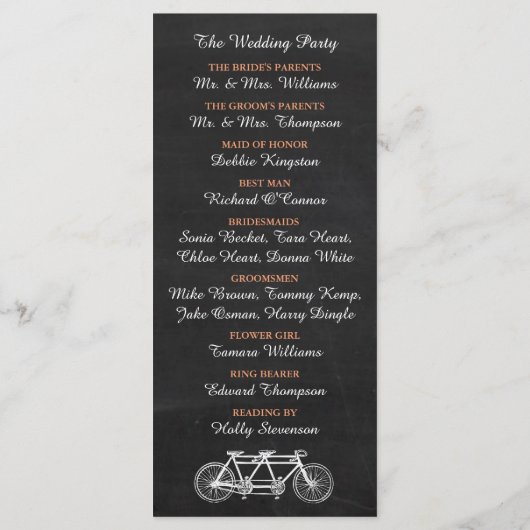 Programme De Mariage De Tandem À Vélo Sur Chalkboa (Dos)