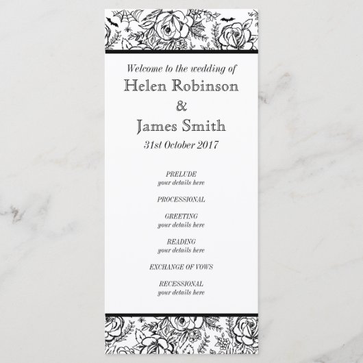 Programme de mariage de tatouage floral monochrome (Devant)