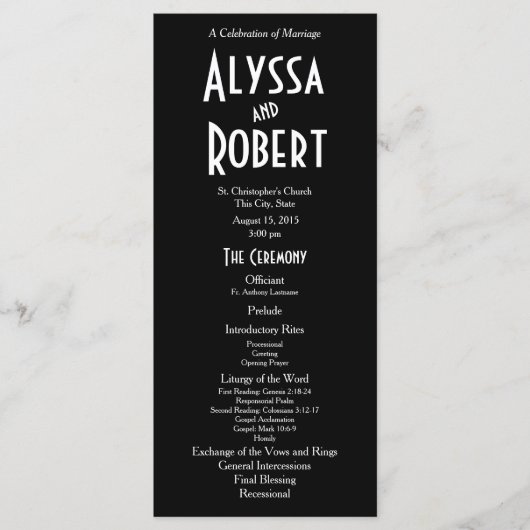 Programme de mariage de texte Art Déco vintage (Devant)