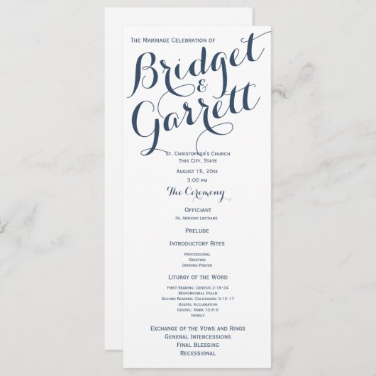 Programme de mariage de texte de concepteur (Devant / Derrière)