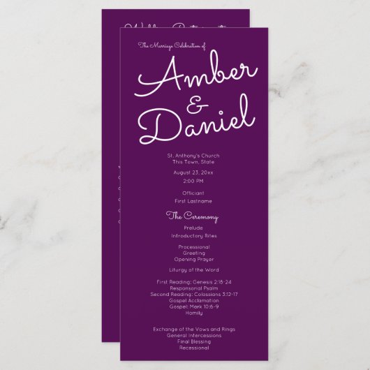 Programme de mariage de texte élégant (Devant / Derrière)