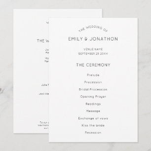 Programme de mariage de texte simple Noir Blanc