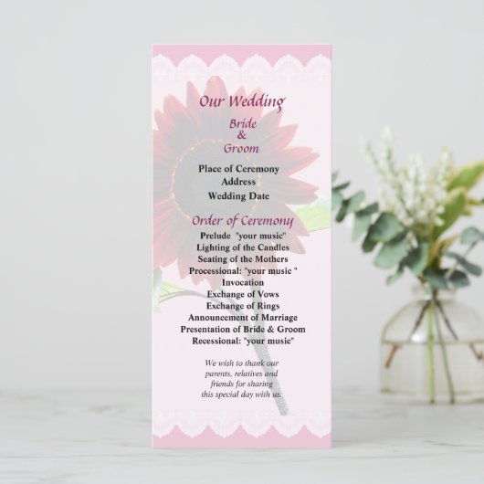 Programme de mariage de tournesol cerise et chocol (Debout devant)