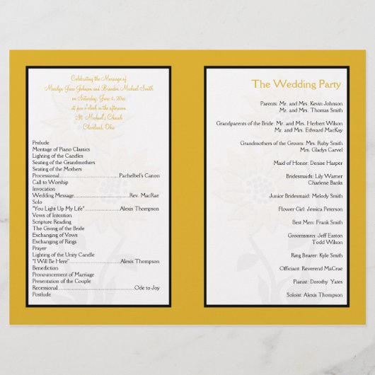 Programme de mariage de tournesol simple (Dos)