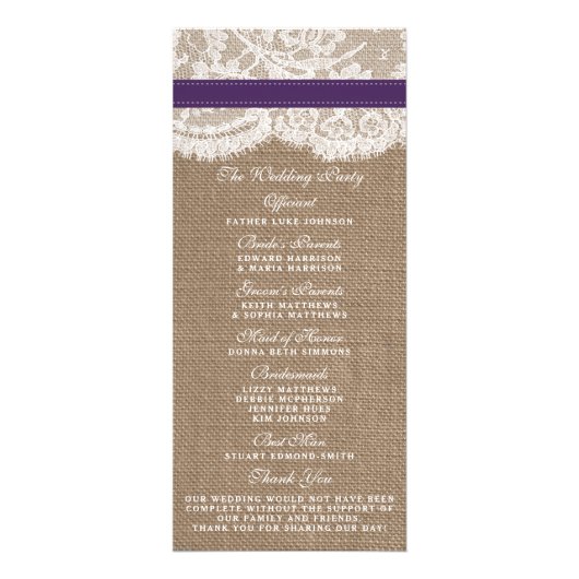 Programme de mariage de tournesol violet rustique (Dos)