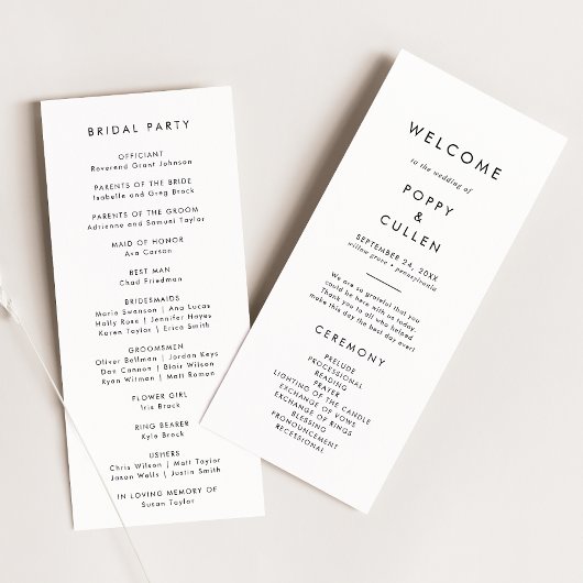 Programme de mariage de typographie chic