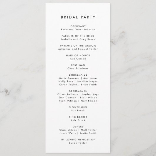 Programme de mariage de typographie chic (Dos)