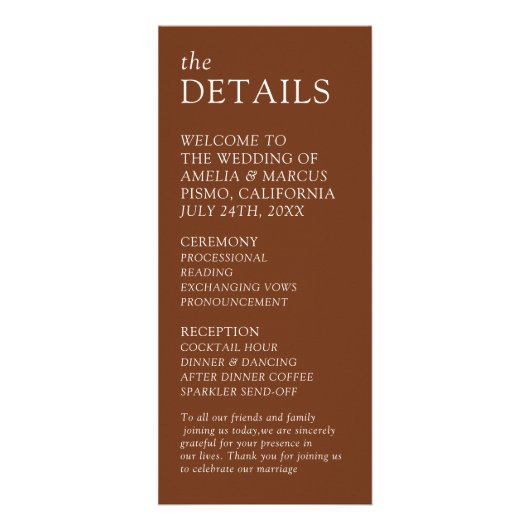 Programme de mariage de typographie moderne et élé (Devant)