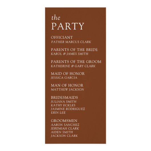 Programme de mariage de typographie moderne et élé (Dos)