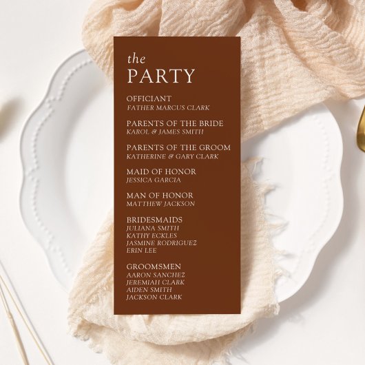 Programme de mariage de typographie moderne et élé