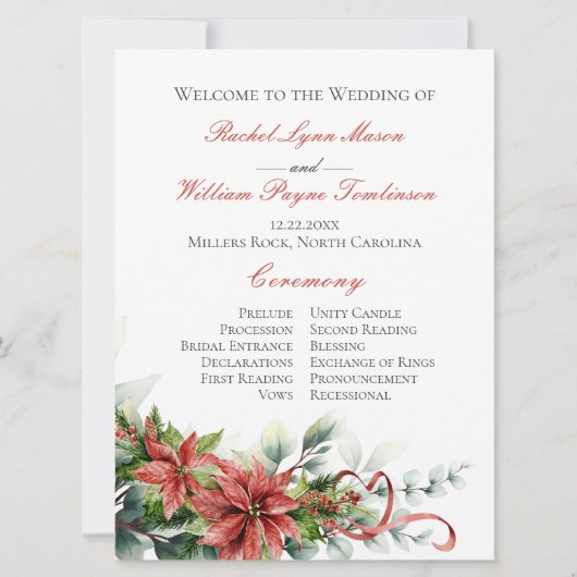 Programme de mariage de vacances Poinsettia (Devant)