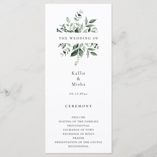 Programme de mariage de verdure botanique naturell (Devant)