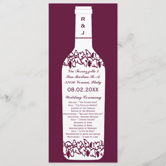 Programme de mariage de vignoble (Devant)