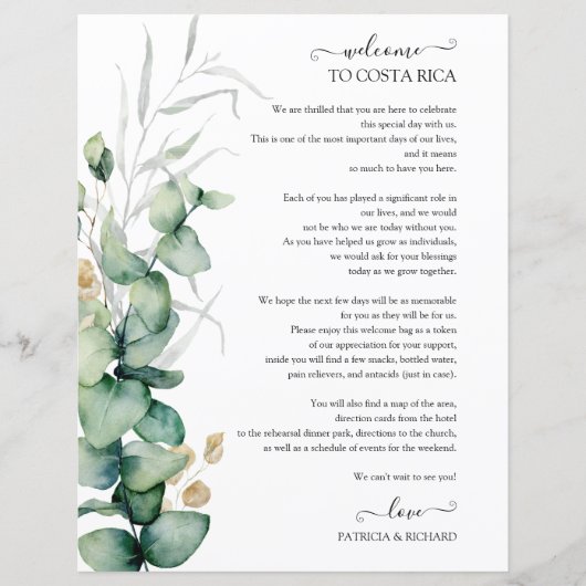 Programme de mariage de week-end verdure Eucalyptu (Devant)