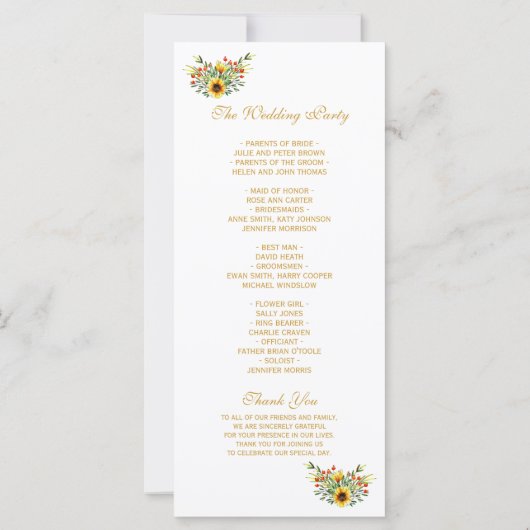 Programme de mariage décoratif Fleurs d'été (Dos)