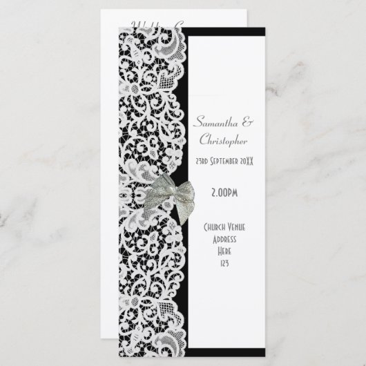 Programme de mariage d'église en dentelle noire et (Devant / Derrière)