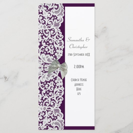 Programme de mariage d'église en dentelle violet e (Devant)