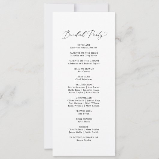 Programme de mariage délicat, imprimable ou imprim (Dos)