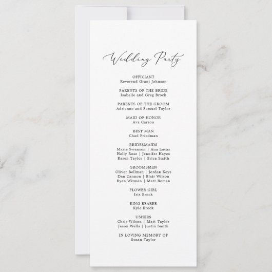 Programme de mariage délicat noir imprimable (Dos)