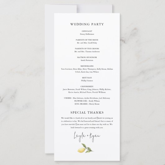 Programme de mariage des agrumes de citron CITRON (Dos)